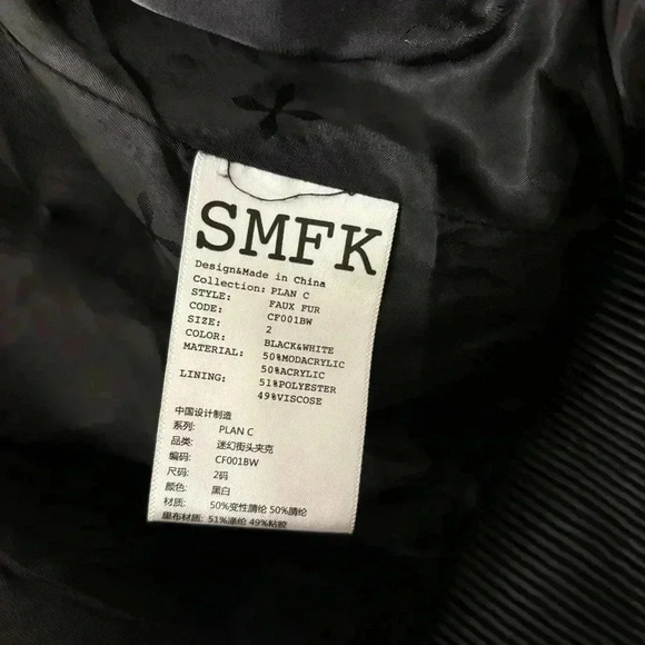 SMFK Chessboard Faux Fur Bomber Jacket - Picture 12 of 13